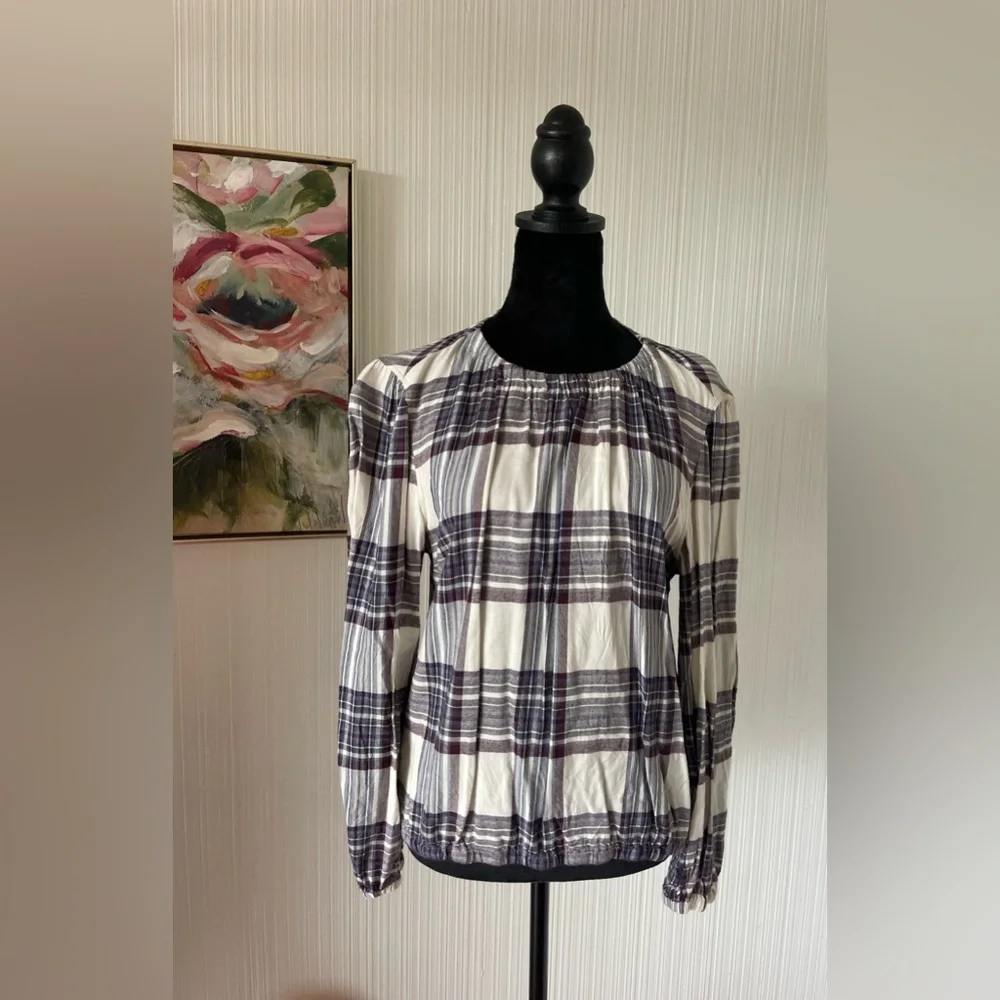 Cloth and Stone for Anthroplogie medium purple & white plaid long sleeved - Picture 5 of 10